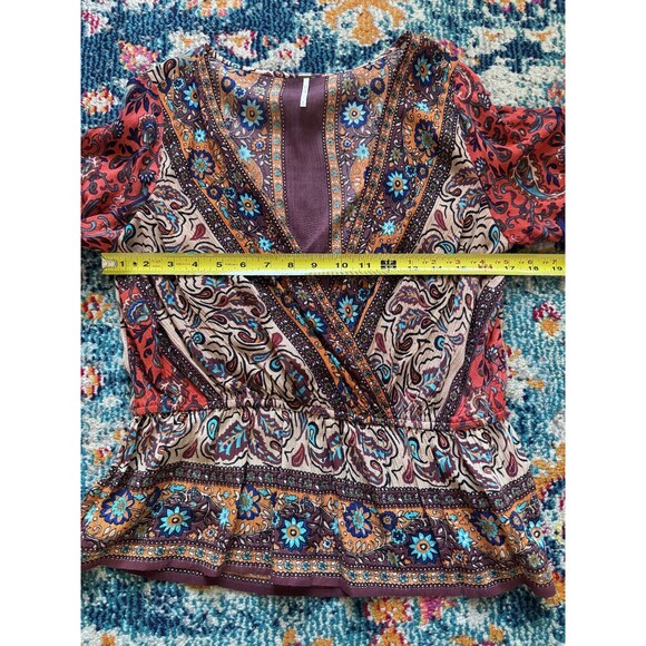 Free People Risalie Smocked Top Size Medium Flutter Sleeve Peasant Boho - Picture 5 of 7